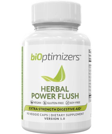 BiOptimizers Herbal Power Flush - Extra Strength Digestive Cleanse - Eliminate Toxins Improve Bowel Digestion - Bloating Discomfort Relief for Adults - 90 Capsules