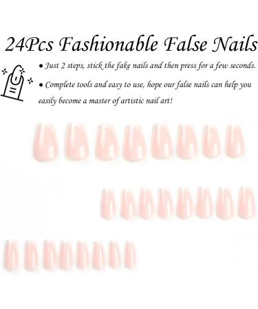 Coffin False Nails Long 24Pcs French Fake Nails - Nude Pink Full Cover Press on Nails for Women - Medium Long French Nail Tips with Glue - Buy Online on GoSupps.com