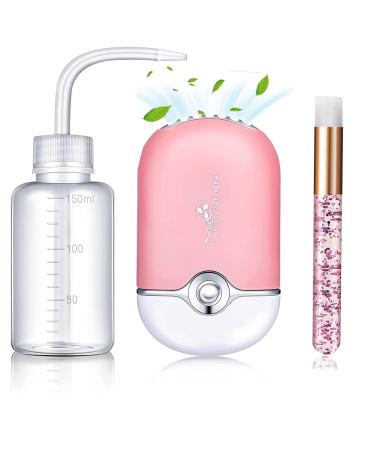 Shmian lash Fan Kit USB Mini Portable Lash Dryer with 1 Lash shampoo Brush 1 Plastic Wash Bottle for Eyelash Extension (Pink)