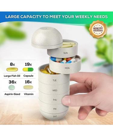 Portable Pill Organizer Box - Weekly Pill Capsule Holder for Travel Water Resistant Cereal Fiber Storage for Vitamins & Supplements 7-Day Compartments - Buy Online on GoSupps.com
