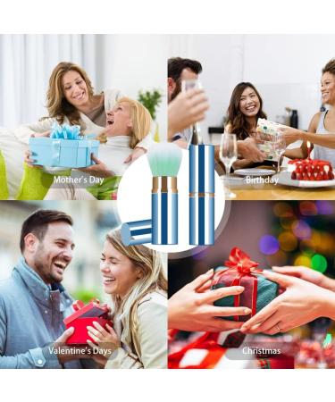 Retractable Telescopic Face Kabuki Brush - Blue | Portable Travel Makeup Brush for Powder, Foundation, Blush - Round Design - Buy Online on GoSupps.com