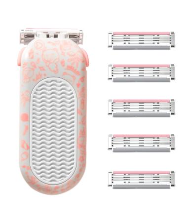 Domon Dolly Razors for Women, Premium Womens Razor for Shaving 6 Refills 3 Blades, Razor Blades with Vitamin E and Aloe Vera Lubricating Strip, Choco Teddy