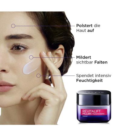 L'Or al Paris Revitalift Filler Nachtpflege - Anti-Aging Gesichtscreme mit Hyalurons ure 2 x 50 ml - Anti-Falten & Volumen Pflege - Buy Online on GoSupps.com