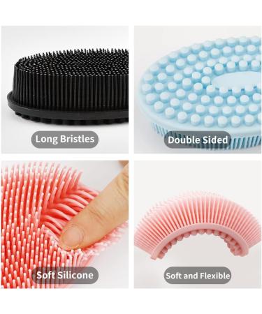 3 Pack Silicone Body Scrubber Set - Exfoliating Bath Shower Brush for Skin - Men, Women, Kids - Pink, Blue, Black - Buy Online on GoSupps.com