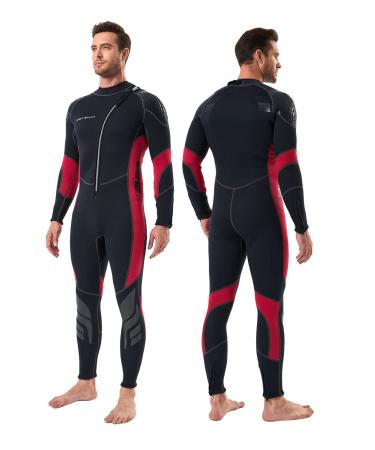 Seaskin Mens Womens Wetsuit Flame-I 3mm Neoprene Full Body Diving Suits Front Zip Wetsuit for Diving Snorkeling Surfing Swimming Mens Black+Red X-Small