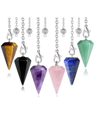 XIANNVXI 6 Pcs Crystal Pendulums Set Amethyst Rose Quartz Lapis Lazuli Pendulums for Divination Dowsing Pendulum Crystal Witch Gifts Spiritual Gifts Reiki Witchcraft Supplies G - 6pcs B