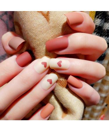 Sethexy 24-Piece Heart-Shaped Medium Full Cover Art Fake Nails for Women & Girls - Colorful Square Design - Buy Online on GoSupps.com