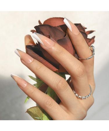 Sethexy French Ballerina False Nails - Pink Bling Acrylic Nail Tips | 24 pcs for Women & Girls - Buy Online on GoSupps.com