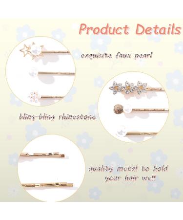 Doromy 15 Packs Rhinestone Faux Pearl Wedding Hair Clips - Elegant Golden Metal Flower Barrettes for Women and Girls - Buy Online on GoSupps.com