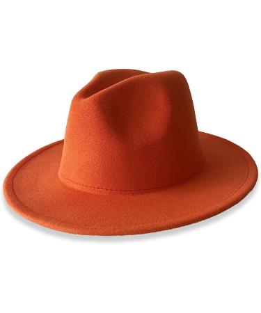 REVKI Wide Brim Fedora Hat - Unisex Two Tone Panama Hat with Belt Buckle, Light Orange - Buy Online on GoSupps.com