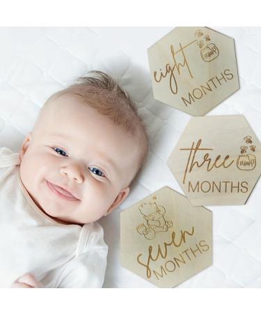 Winnie Baby Announcement Sign - Newborn Wooden Hexagon Photo Prop & Nursery Gift (12PCS) - International Shipping Available - Buy Online on GoSupps.com