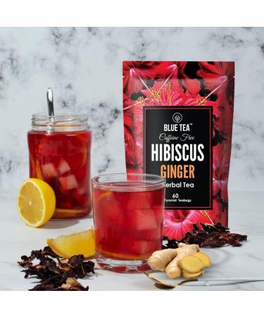 BLUE TEA - Hibiscus Ginger Herbal Tea - 60 Tea Bags || CAFFEINE FREE || Hibiscus - Ginger | Detox - Soothing | Vegan - Gluten Free - Non-GMO | Eco-Conscious Ziplock Pouch - Buy Online on GoSupps.com