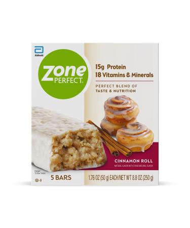 ZonePerfect Protein Bars, 18 vitamins & minerals, 15g protein, Nutritious Snack Bar, Cinnamon Roll, 5 Count