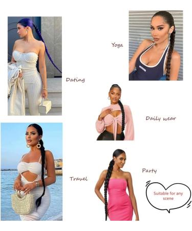 32 inch DIY Braided Ponytail Extension with Hair Tie Long Straight Wrap Around Ponytail Hair Extensions Soft Synthetic Pony Tail Hairpieces for Women Girls Darkest Brown mix with Dark Auburn Brown 32 inch 2/33 - Buy Online on GoSupps.com
