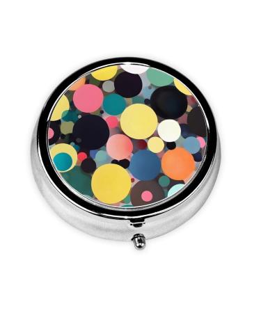 Abstract Painting of Circlesround Pill Box 3 Compartment Round Pill Box Organizer * Portable Travel Pill Box for Traveling.