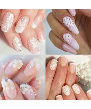 White Flower Nail Decals | Cherry Blossom Leaves Nail Stickers | 3D Self-Adhesive Nail Art Supplies - Buy Online on GoSupps.com