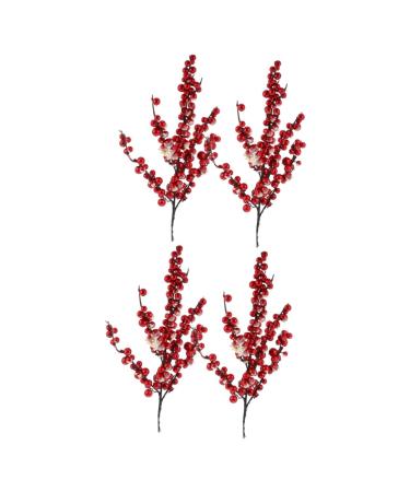Zerodeko 4 Pcs Christmas Cuttings Faux Branches Artificial Christmas Stems Christmas Berries for Crafts Christmas Wreath Berries Flowers Home Decoration Household Christmas Tree Red Plastic