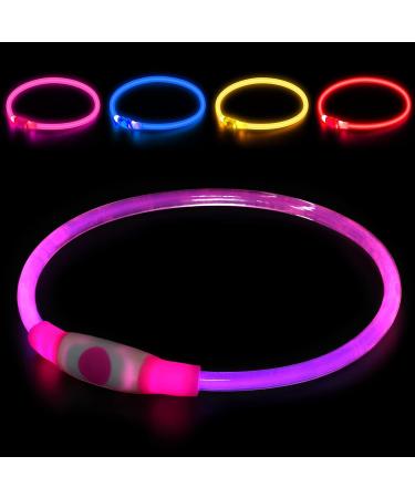 Auauy LED Light Neck Band for Dogs & Cats - Waterproof USB Charging Adjustable & Luminous Pet Safety Collar (Pink) - Buy Online on GoSupps.com