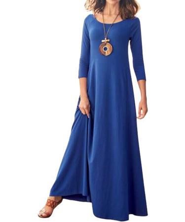 Jacansi Women's 3/4 Sleeve Maxi Dress, Casual Boat Neck with Pockets, Blue - Size M - Buy Online on GoSupps.com