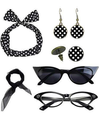 Lesunbak 50s Accessories for Women | 1950s Outfit with Headbands and Drop Earrings Costume Accessories with Red Bow Headband Vintage Polka Dot Hair Bands Cat Eye Glasses Black One Size - Buy Online on GoSupps.com