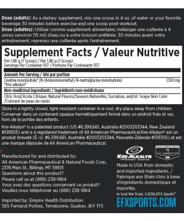 EFX Sports Kre-Alkalyn Powder 200g PH-Correct Creatine Monohydrate | Multi-Patented Formula Gain Strength Build Muscle & Enhance Performance Grape 200 gram - Buy Online on GoSupps.com