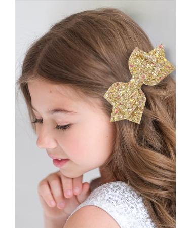 12 Large Glitter Hair Bows - 5 Inch Gold Sequins Clips for Girls, Teens, Women - Buy Online on GoSupps.com