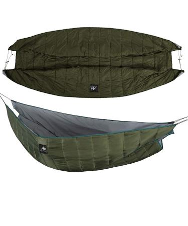 AYAMAYA Single & Double Hammock Underquilt Full Length Big Size Under Quilts for Hammocks Camping Backpacking Essential Winter Cold Weather Warm UQ Blanket Bottom Insulation Dark Green (98.4"x67" - for Double Hammock)