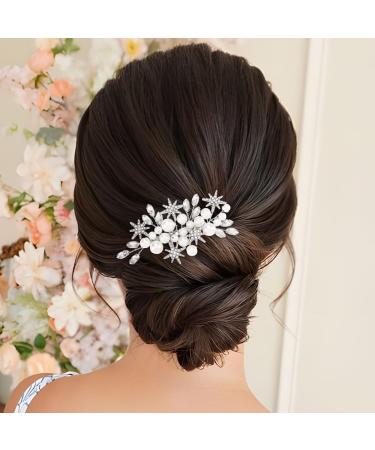 Handcess Bridal Pearls Hair Comb Splitter Rhinestone Star Hair Pieces Crystal Bridal Side Combs Wedding Hair Accessories for Women and Girls - Buy Online on GoSupps.com