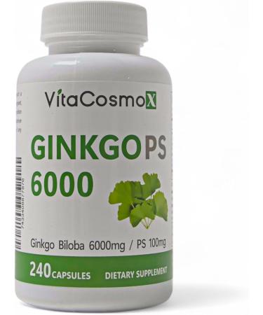 VitaCosmoX Ginkgo Biloba with Phosphatidylserine Complex 240 Vegetarian Capsules Brain Support Supplement - 120 Servings Gluten Free Non-GMO and Vegetarian Friendly - Buy Online on GoSupps.com