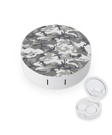 Gray Camouflage Cute Contact Lens Case Travel Portable Round Contact Storage Box Kit with Mirror for Daily Outdoor