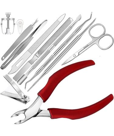 Professional Toenail Clippers Set Super Sharp Nail Clippers for Thickness & Ingrown Hard Toenails Stainless Steel Pedicure Clippers Nail File and Soft Handle Nail Scissors Set Bag