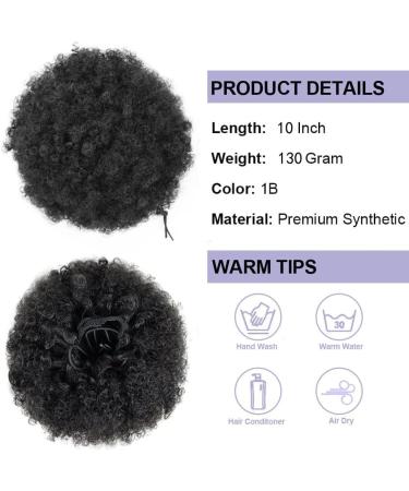 ColorfulPanda Black Afro Ponytail Short Curly Wave Hair Clip In Ponytail Kinky Curly Wrap Synthetic Drawstring Puff Ponytail Hair Extensions Wig for Women or kids (Natural Black) - Buy Online on GoSupps.com