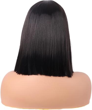 MapofBeauty 12 Inch/30 cm Straight Bob Flat Bangs Short Colorful Synthetic Hair Cosplay Party Wig (Black) - Buy Online on GoSupps.com