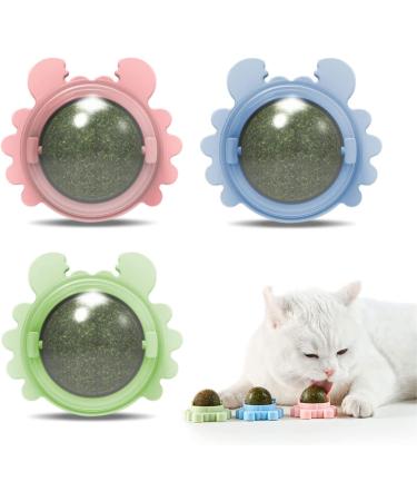 Catnip Balls Natural Catnip Toy Rotatable Playing Edible Balls Cat Toys Teeth Cleaning Catmint Toy for Cat Kitten Kitty Self-Adhensive Wall Mounted 360 Degree Rotatable