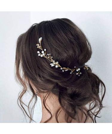 Casdre Pearl Rhinestone Bridal Hair Vine Headpiece - B Gold | Wedding Accessories for Women and Girls - Buy Online on GoSupps.com