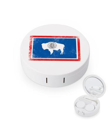 Vintage Wyoming State Flag Cute Contact Lens Case Travel Portable Round Contact Storage Box Kit with Mirror for Daily Outdoor