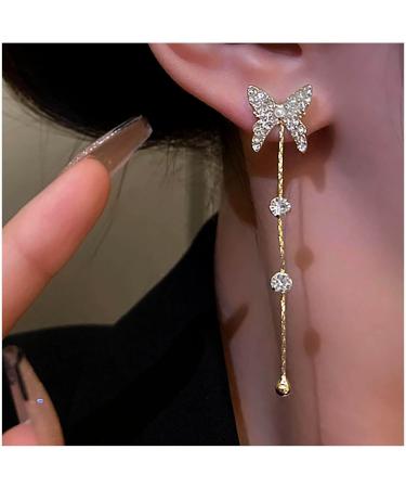 Shop Vintage Crystal Butterfly Drop Earrings | Long Rhinestone Tassel & Gold CZ Jewelry for Women - Buy Online on GoSupps.com