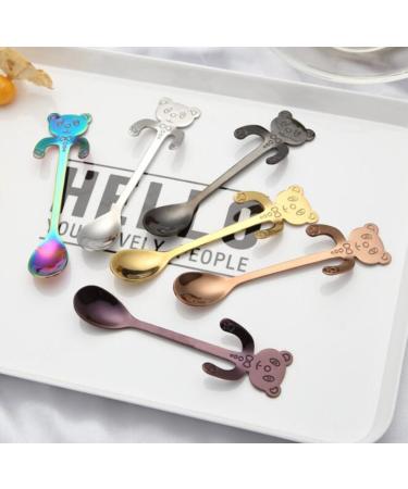 1Pcs Stainless Steel Cartoon Cat Spoon Creative Coffee Spoon Ice Cream Candy Teaspoon Kitchen Supplies Tableware 8 Colors (B)