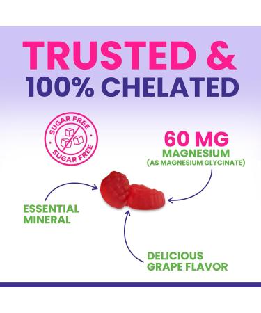 Magnesium Glycinate Supplement Gummies - Magnesium Supplement with Bone Muscle Heart Health & Sleep Support - Gentle on Stomach & Chelated for Max Absorption - Grape Flavor & Sugar Free - 60 Gummies - Buy Online on GoSupps.com