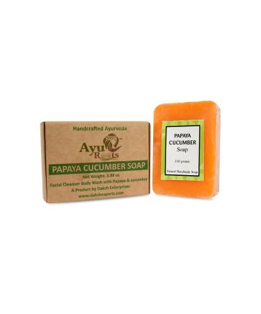 Ayurvedic Papaya Cucumber Soap Bar All Natural Vegan Face & Body Skin Refreshing and Renewing Cleansing Handmade in India - 3.88 oz