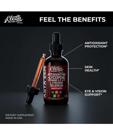 Clean Nutra Astaxanthin Lycopene Liquid Drops Absorption Support Vitamins A C D E 4 fl oz Potent Natural D3 C E A & Selenium L-Tyrosine Formula Pure Antioxidant Blend Enhanced Nutrient Uptake - Buy Online on GoSupps.com
