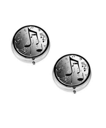 (Music Notes Printed) Round Pill Box 3 Compartment Pill Box Mini Decorative Pocket Purse Portable Travel Medicine Tablet Vitamin Holder Organizer Pill Case