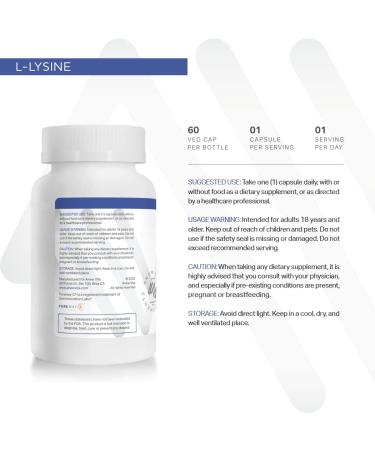 L-Lysine Supplement with Vitamin B12 C & Zinc - Oral Health Support Non-GMO Gluten-Free - 60 Veg Capsules - Made in USA - Buy Online on GoSupps.com