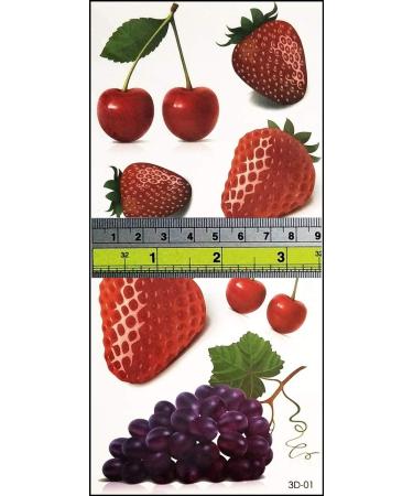 Sweet Summer Fruit Cartoon Temporary Tattoo for Men and Women - Red Cherry Grapes Strawberry Design (1 Sheet) - Buy Online on GoSupps.com