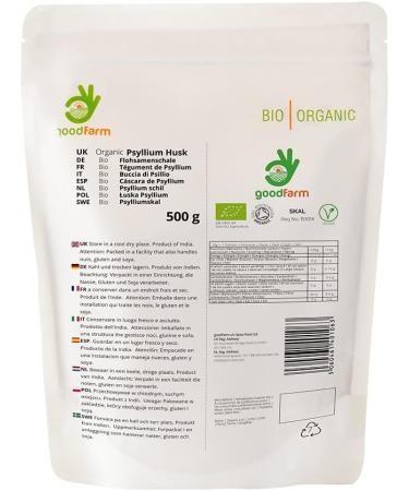 GoodFarm Organic Psyllium Husk 500g - Certified Organic Premium Quality | 99% Purity | Vegan | Rich in Fibre | Excellent for Digestion - Buy Online on GoSupps.com