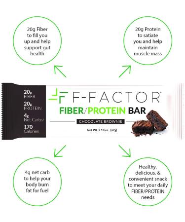 F-Factor Chocolate Brownie Fiber Protein Bar - 12 Count | High Fiber, High Protein, Low Carb, Gluten Free, Vegan, Soy Free, Keto Friendly Snack with Low Sugar - Natural and Healthy Option - Buy Online on GoSupps.com