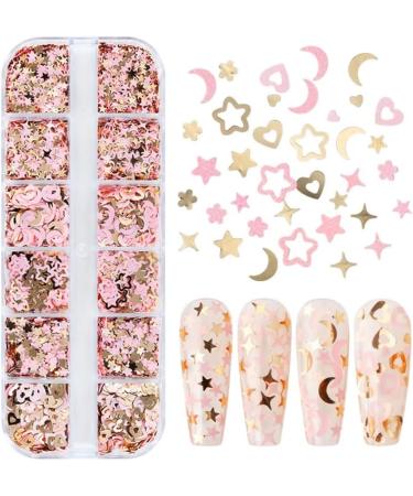 Moon Star Heart Nail Art Glitter Sequins Flower for Beauty Makeup Face Body Nail Craft Art Decoration 12 Grids - Buy Online on GoSupps.com