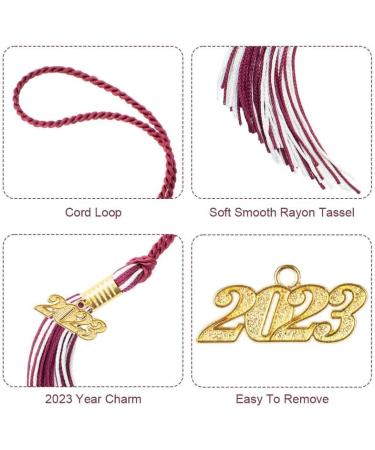 2023 Graduation Cap Tassel Charm 2 PCS Tassels for Graduation Cap 2023 Soft Silky Tassel Accessories for Graduate Hats Parties Ceremonies Souvenir Gold Charms 9"- Maroon White - Buy Online on GoSupps.com