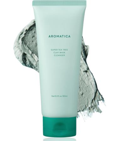AROMATICA Super Tea Tree Clay Mask Cleanser Blackhead Remover & Pore Minimizer for Face Korean Face Wash with Tea Tree Oil 2 In 1 Acne Skin Care Clay Mask & Cleanser Oil control (5.0 fl oz)