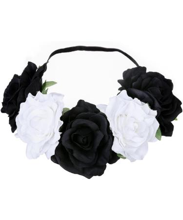 DreamLily Women's Hawaiian Stretch Rose Flower Headband Floral Crown for Garland Party BC12 (Black White) Black White One Size Red Rose Black - Buy Online on GoSupps.com